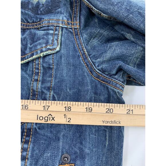 Rocawear Denim Jacket Mens Size 40 Distressed Destroyed Trucker Hip Hop Grunge - Picture 5 of 8